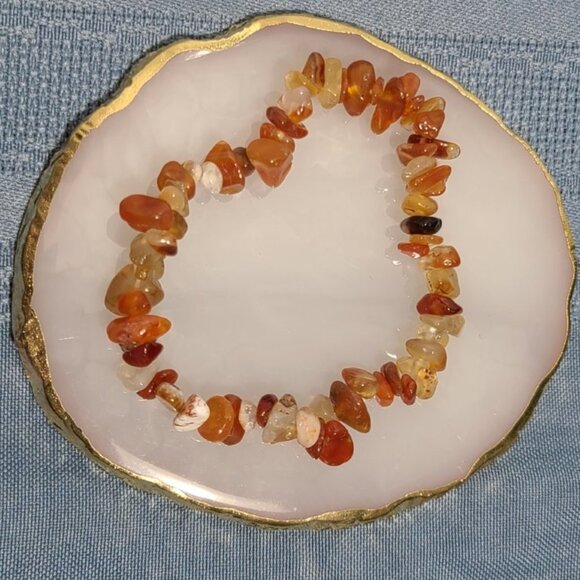 Carnelian Chip Bracelet | Natural Gemstone Stretch Boho Healing Crystal Gift - Picture 2 of 7